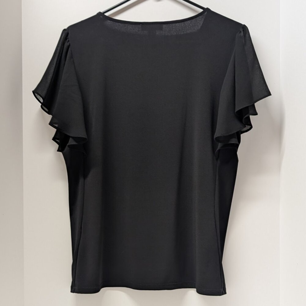 Calvin Klein Flutter Sleeve Blouse In Black - image 3